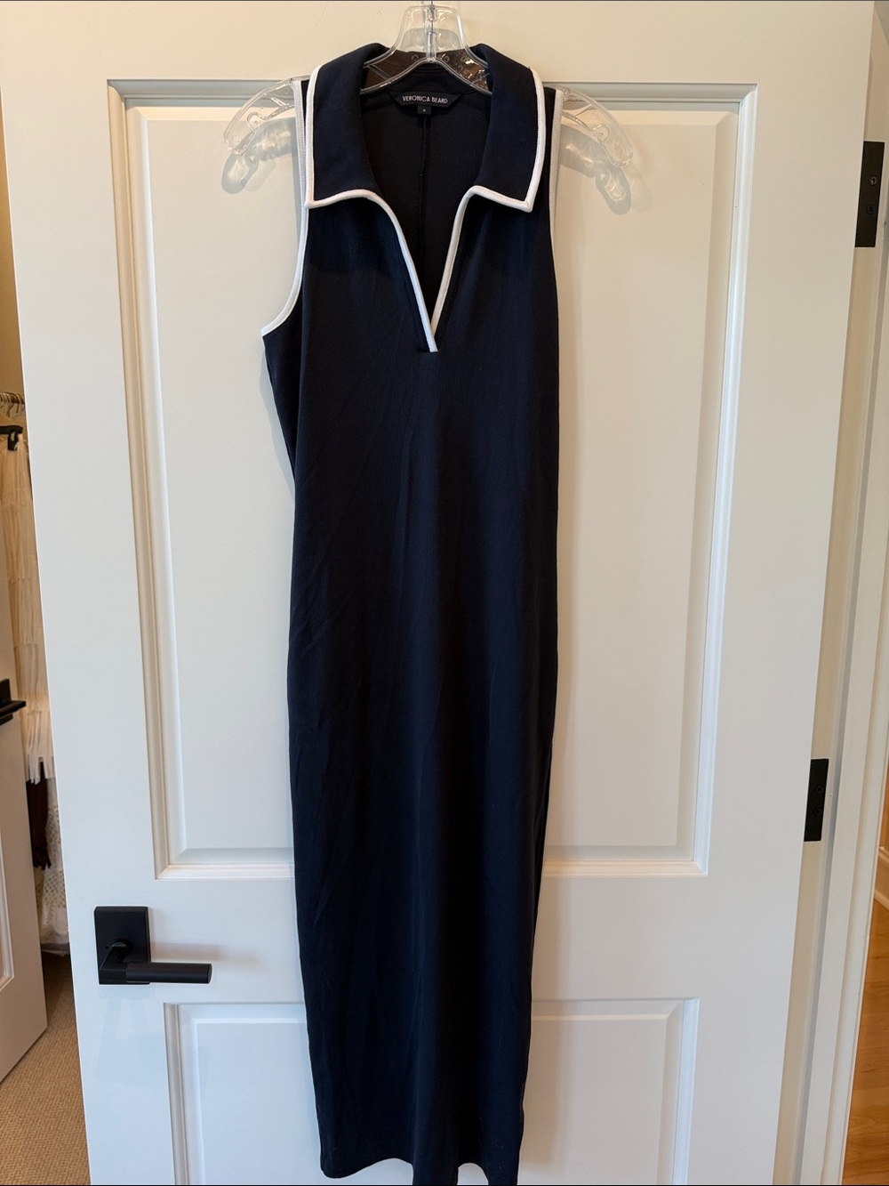 Veronica Beard Navy ‘Darien’ Sleeveless Knit Dress w/White Trim Polo Collar Sz M